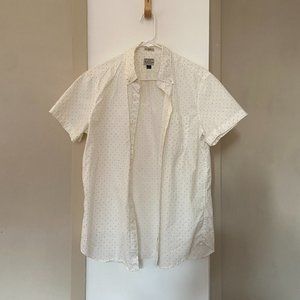 JCrew Short Sleeve Slim Fit White and Navy Polka Dot Shirt - Men's Medium
